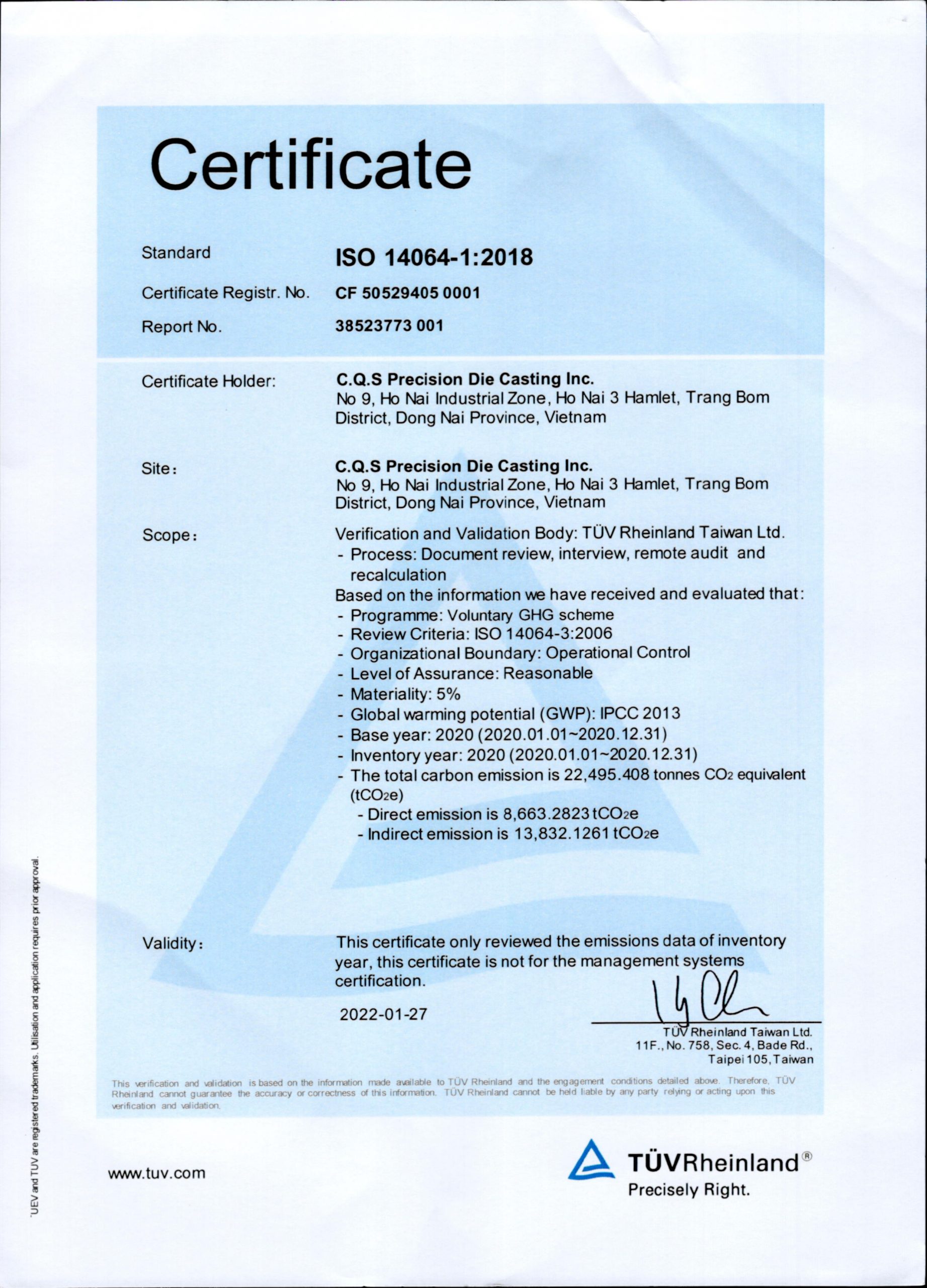 Certificate ISO-14064-1 2018 (Certified on 2022.01.27)_page-0001